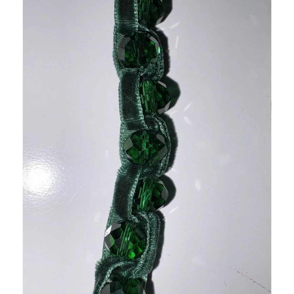 Chicos Green Velvet Ribbon & Gemstone Adjustable Necklace New Gold Tone Hardware